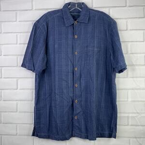 vintage 90s Tommy Bahama blue 100% silk camp shirt button front men size medium